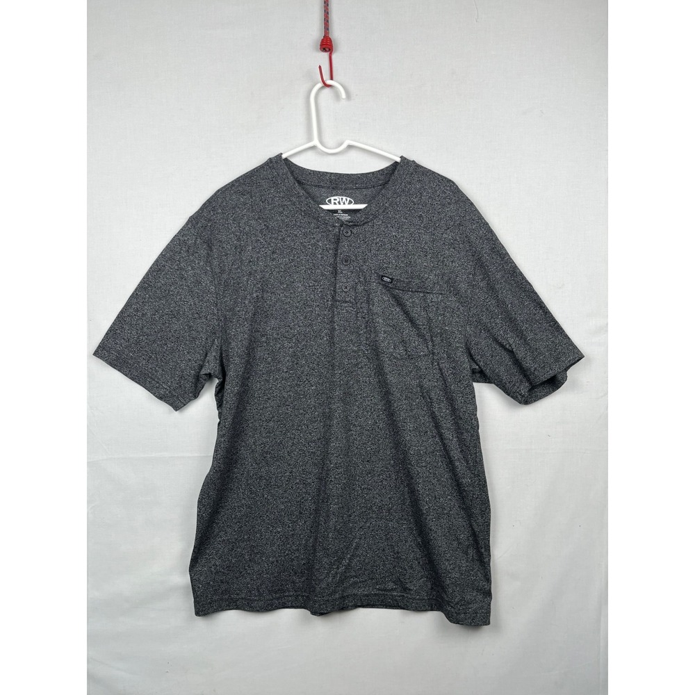 Rugged Wear Henley Shirt Mens XL Short Sleeve Pocket Charcoal Gray Cotton Blend